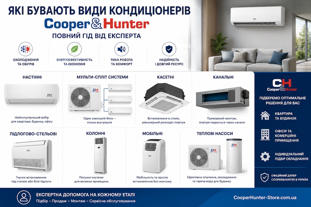 Які бувають види кондиціонерів Cooper&Hunter — типи та підбір